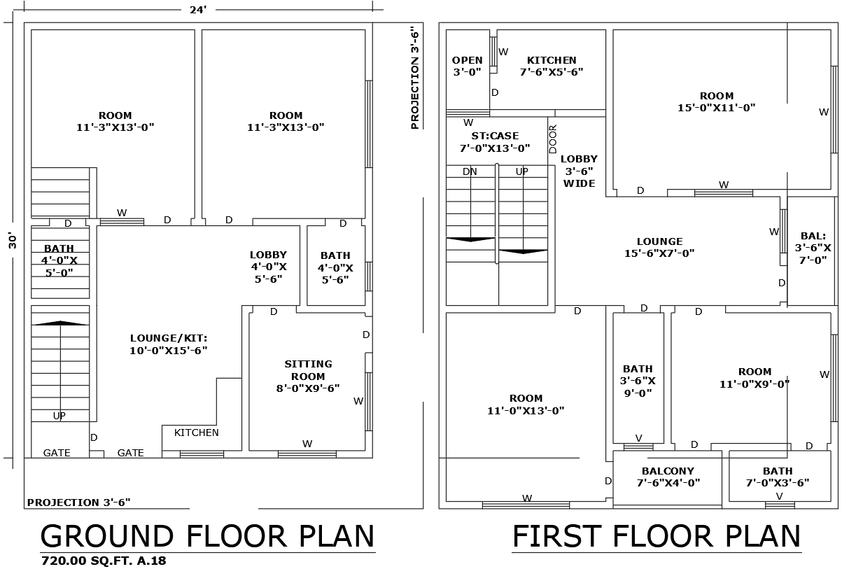 5BHK Two Floor Layout Plan 24ftx30ft in AutoCAD DWG File
