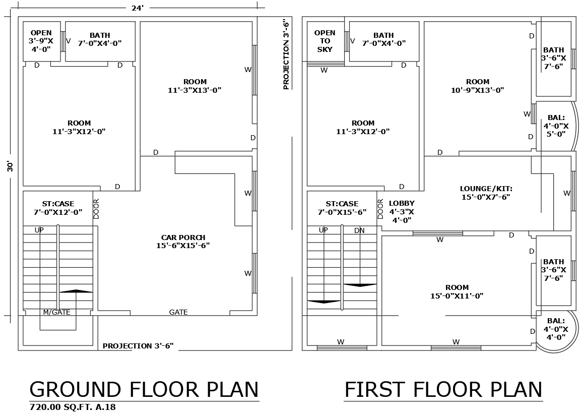 24ftx30ft AutoCAD 5BHK House Plan with Modern Design