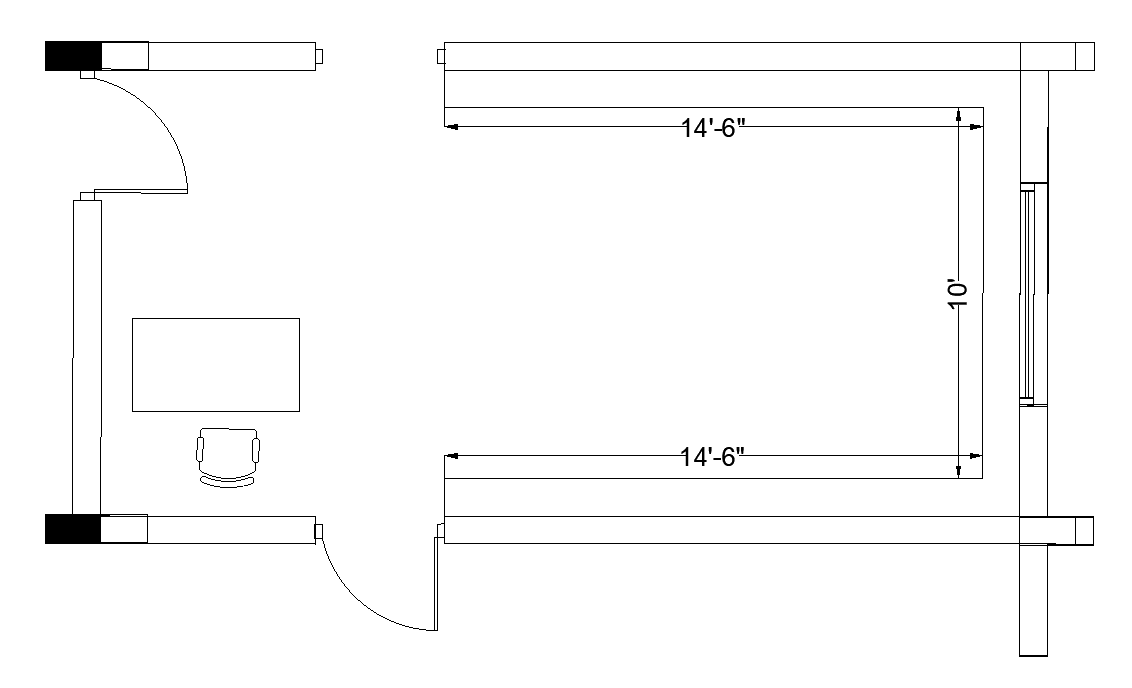 24’x10’ office plan is given in this AutoCAD drawing model. Download now.