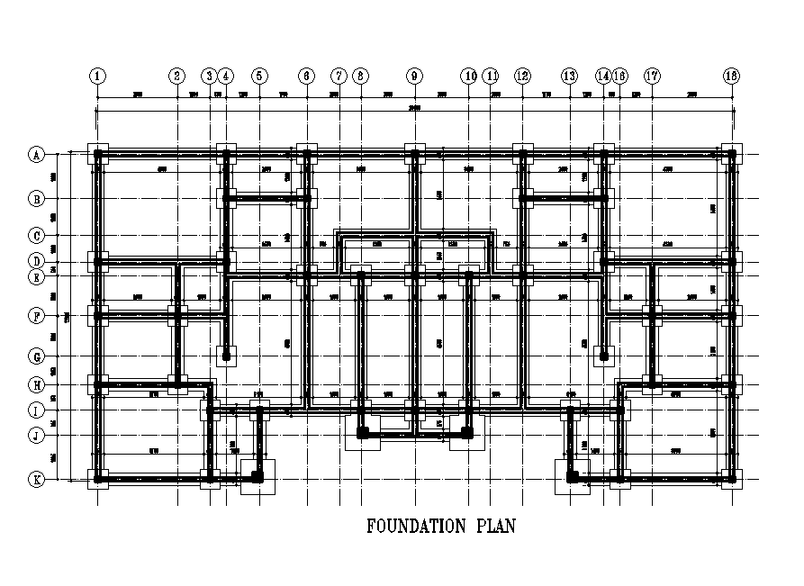 24x12m foundation layout of residential plan is given in this Autocad drawing file.  Download now.