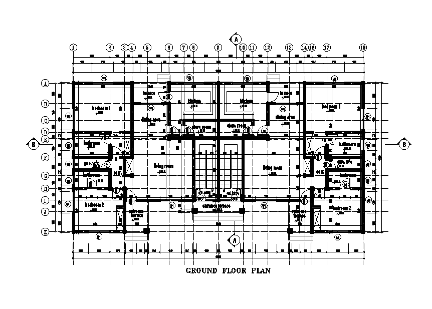 24x12m ground floor residential plan is given in this Autocad drawing file.  Download now.