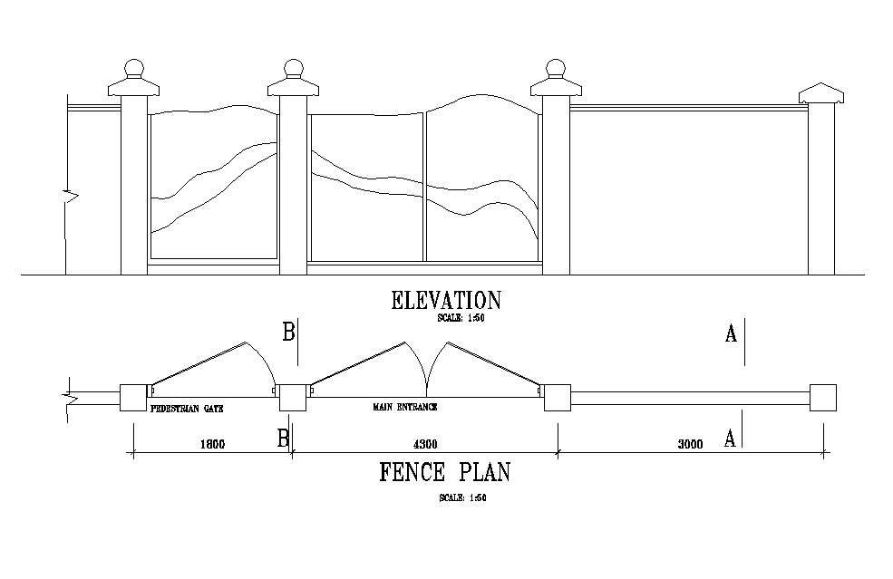 24x12m residential house plan of fence is given in this Autocad drawing file. An elevation of fence is given. Download now.