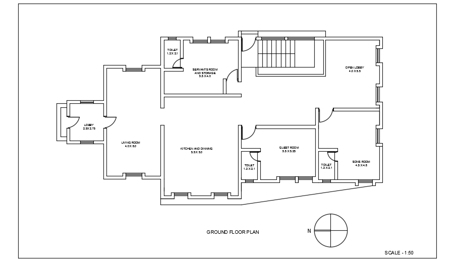 24x12m two story villa ground floor house plan AutoCAD drawing