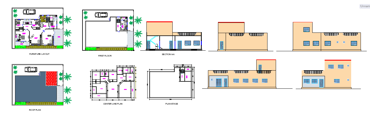 24x15 Meter 4 BHK Bungalow Plan DWG File