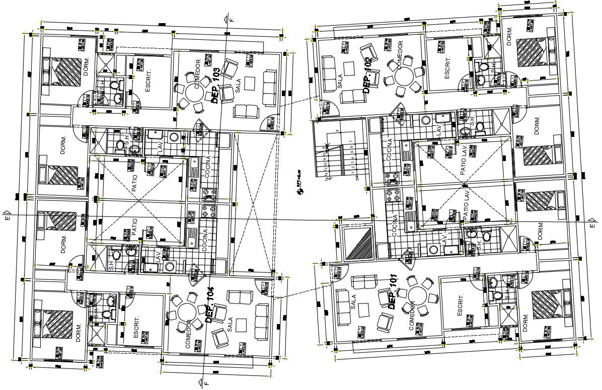 24x16m apartment plan is given in this Autocad drawing file. Download now.