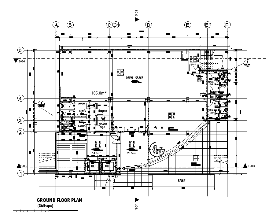 24x17m ground floor office plan is given in this Autocad draiwing file. Download now.