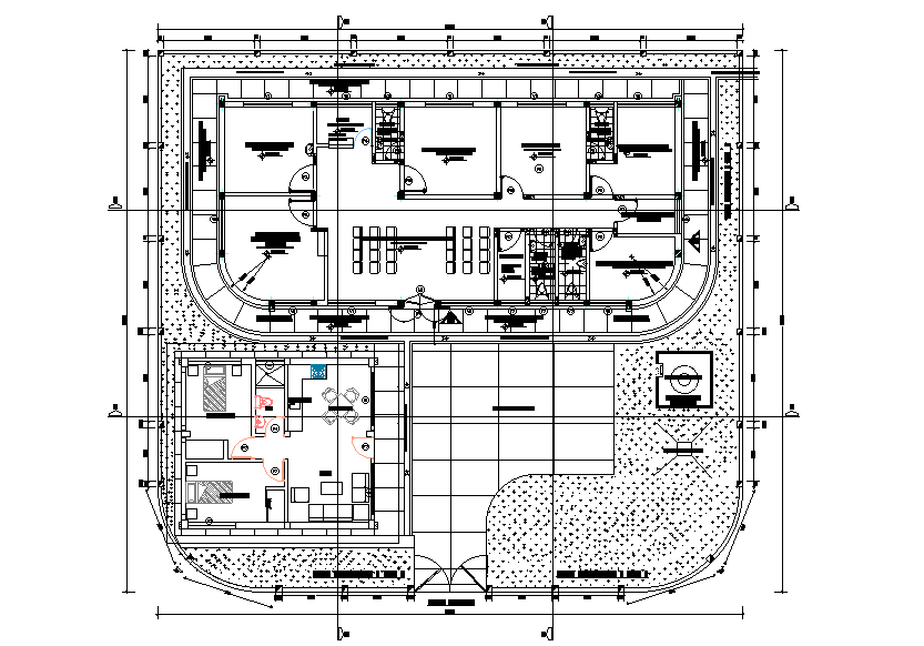 24x23m community hall plan is given in this Autocad drawing file. Download now.