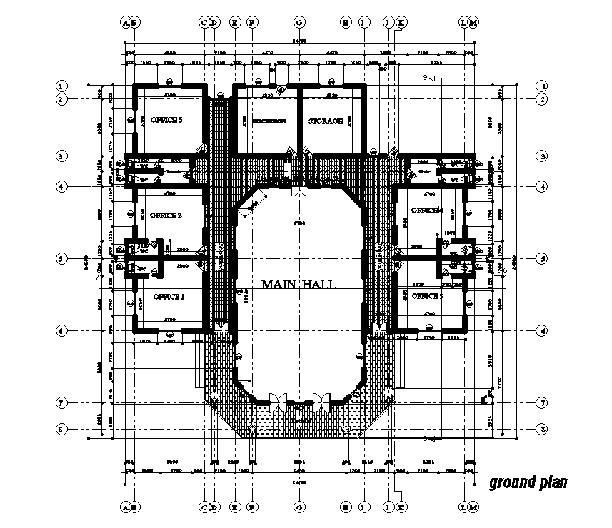 24x25m office plan is given in this Autocad drawing file. Download now.
