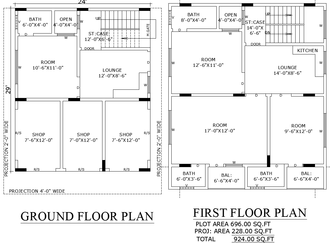 24x29 Residential and Commercial House Plan in DWG Format