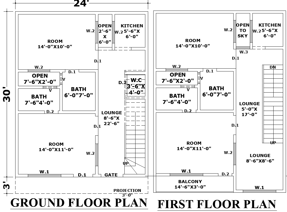 2-Story 24x33 Home DWG Plans for Small Plot Designs
