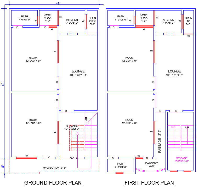 24'x40' House Blueprint DWG with 4 Bedrooms and 3 Bathrooms