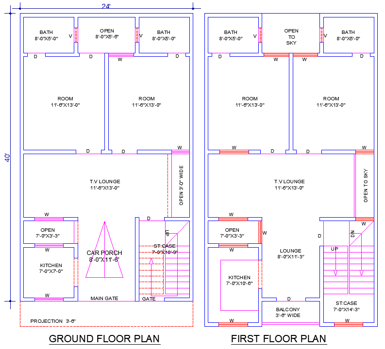24'x40' House Plan AutoCAD DWG with 4 Bedrooms & Parking