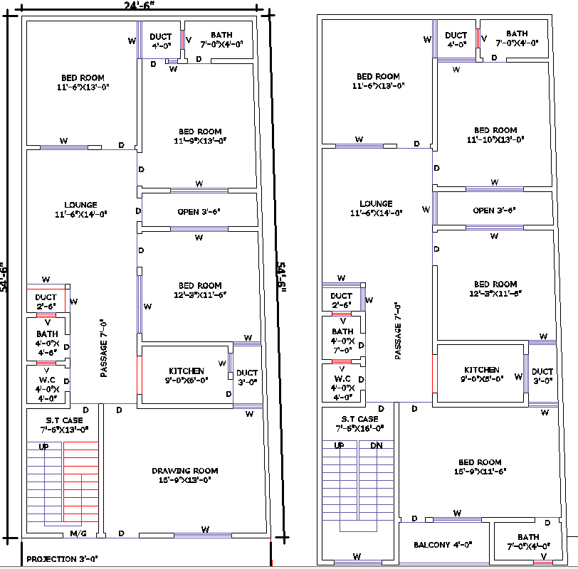 24x54 Residential Floor Plan with detail in CAD Drawing File