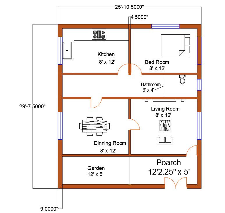 25' X 30' House Layout Plan CAD Drawing Download Free DWG File