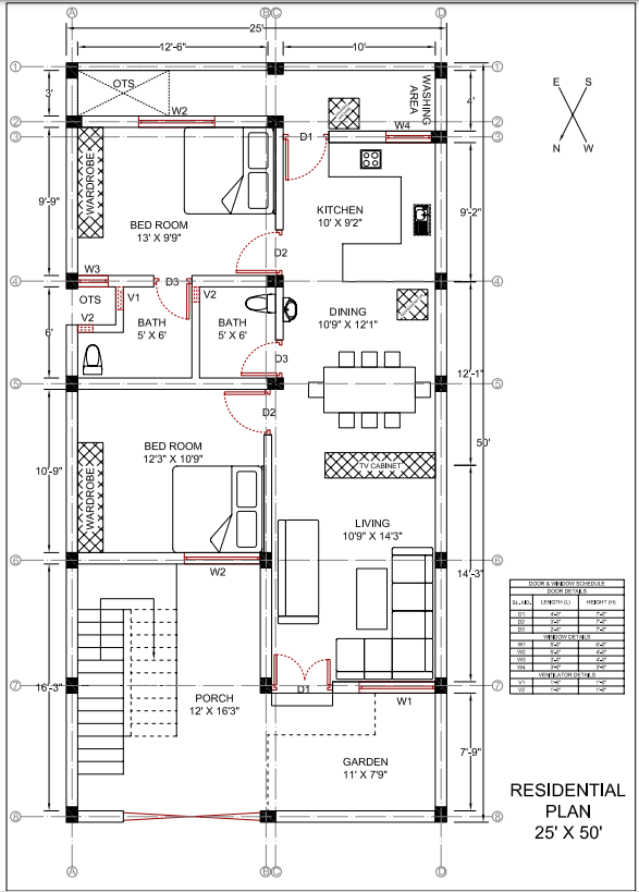 Compact 2D Residential Plan for 25x50 Plot in CAD File