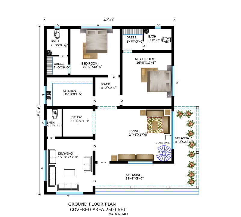 2500 SQFT House Layout Plan AutoCAD Drawing Download DWG File