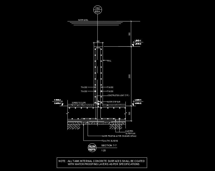 2500mm height of the water tank column section drawing