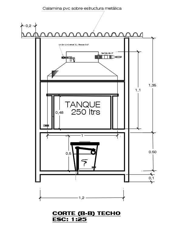 250 LTR Water tank elevation detail is separated in this AutoCAD file. Download this 2d autocad drawing file.