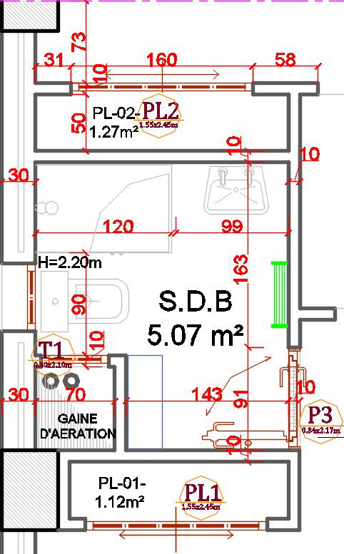 250x400cm parent’s bathroom plan is given in this CAD model