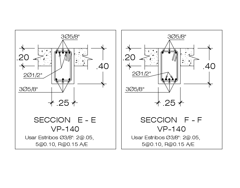 250x400mm beam cross section is given for 10x7m commercial plan in this Autocad drawing file. Download now.