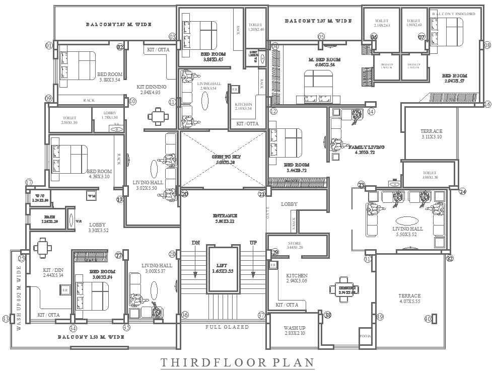 25.10m x 20.8m Apartment Third-Floor House Plan Design AutoCAD DWG File