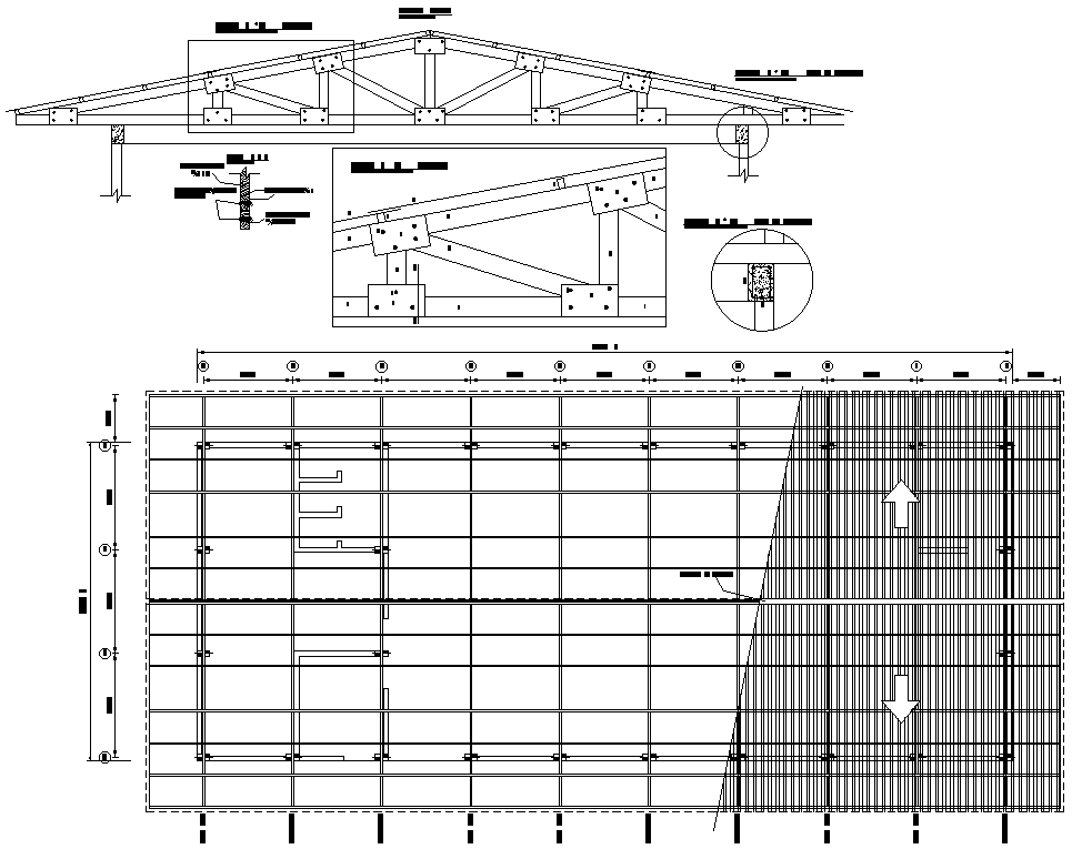 25X10 Meter Truss Span Roof Plan And Section CAD Drawing Download DWG File
