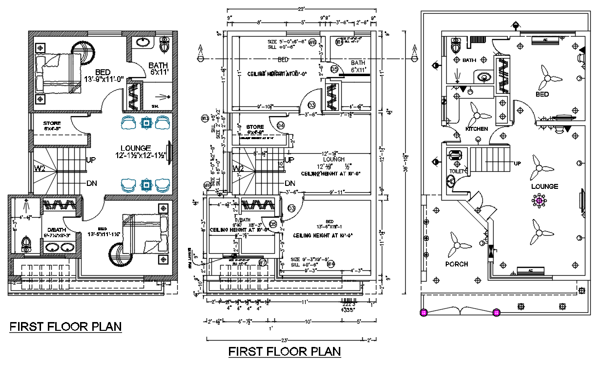 25'X40' House Plan With Ceiling Layout Drawing DWG File