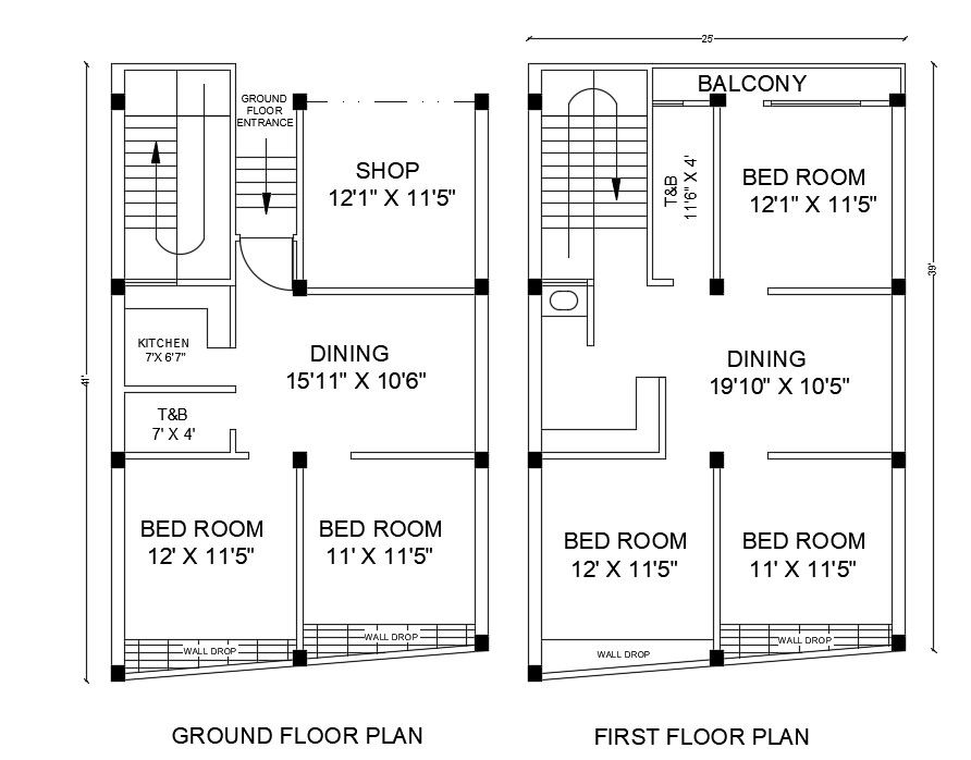 25X41 House Plan WIth Shop CAD Drawing DWG File