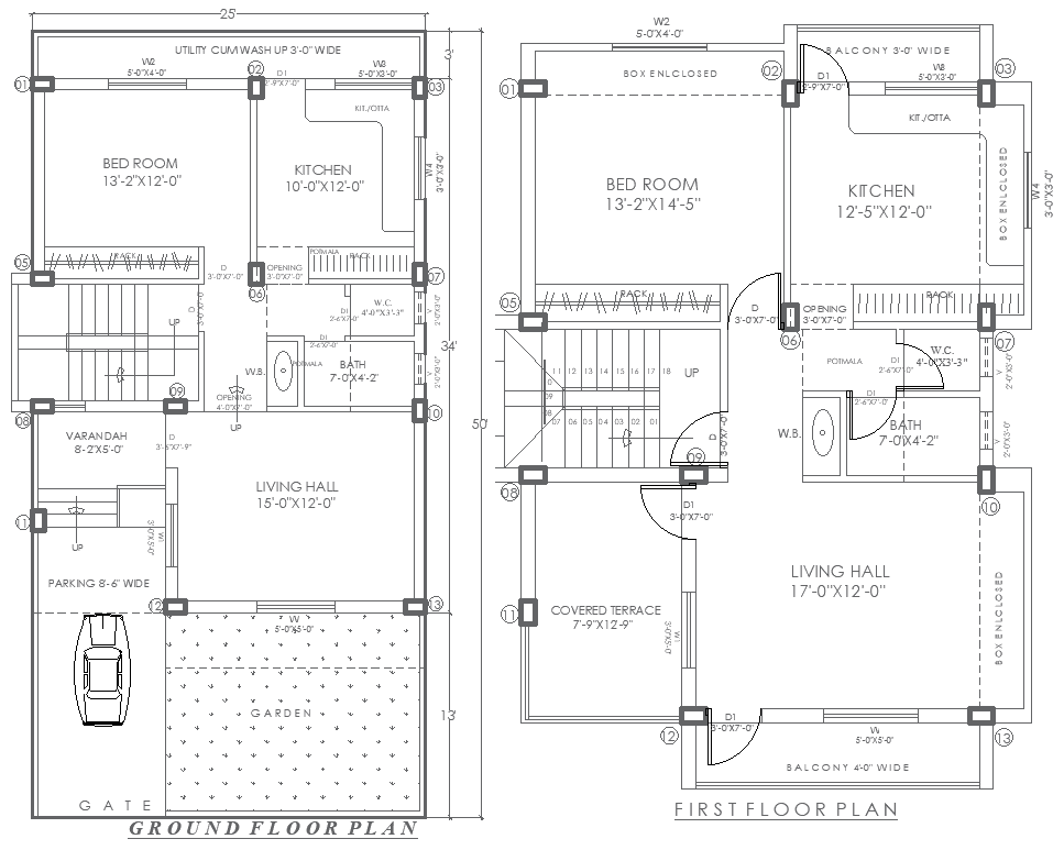 25ft by 50ft 2BHK Ground and First Floor House Plan