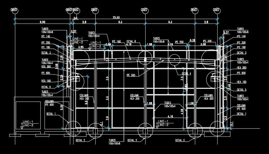 25m length of the industrial building structural detail drawing