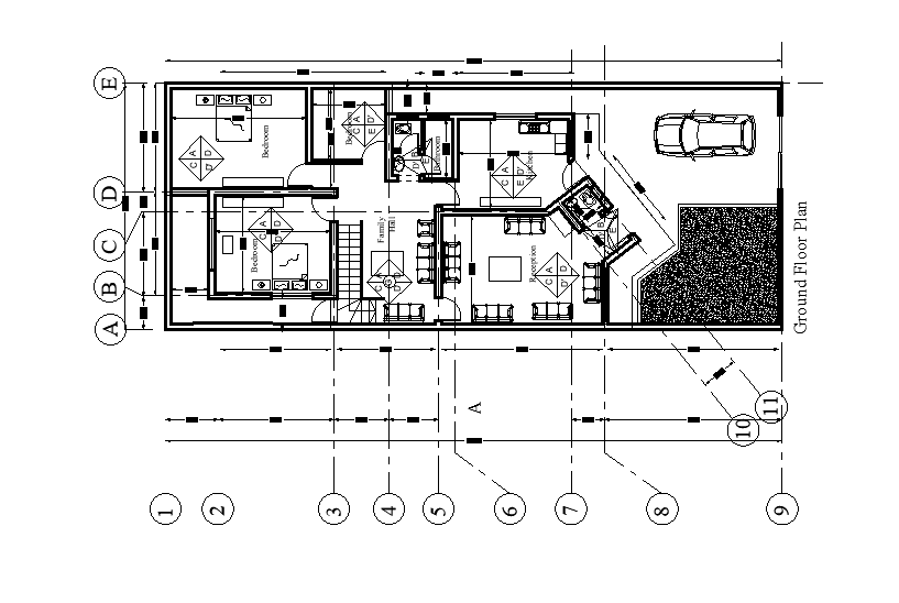25x10m house plan is given in this Autocad drawing file. Download now.