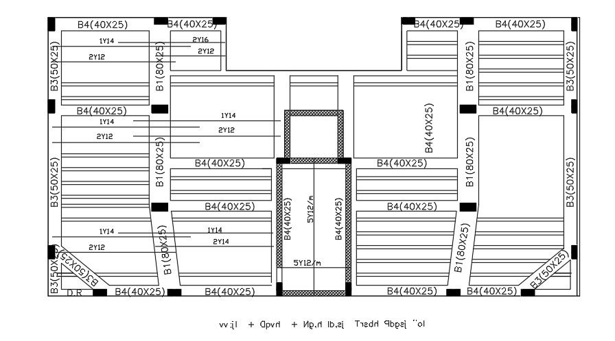 25x10m house plan of the beam and column layout drawing