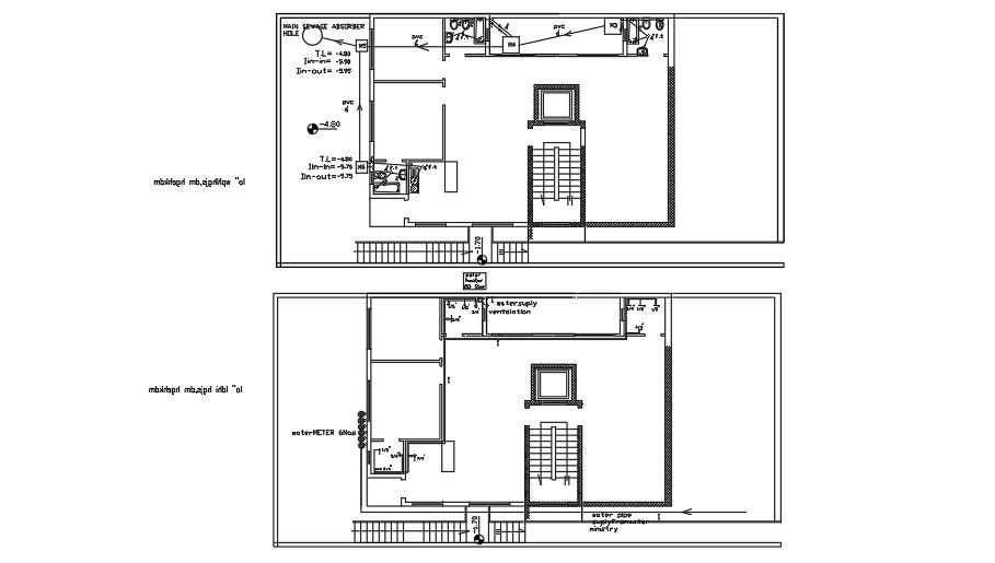 25x10m house plan of the sanitary outlet water line connections