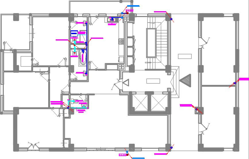25x14m C block floor sanitary outlet pipeline architecture drawing
