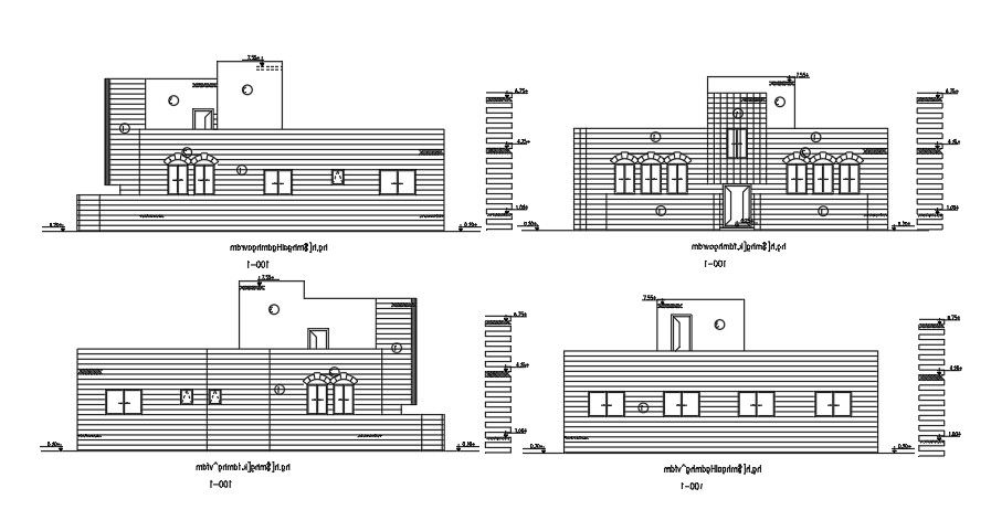 25x16 Meter Elevation Of House Building DWG File