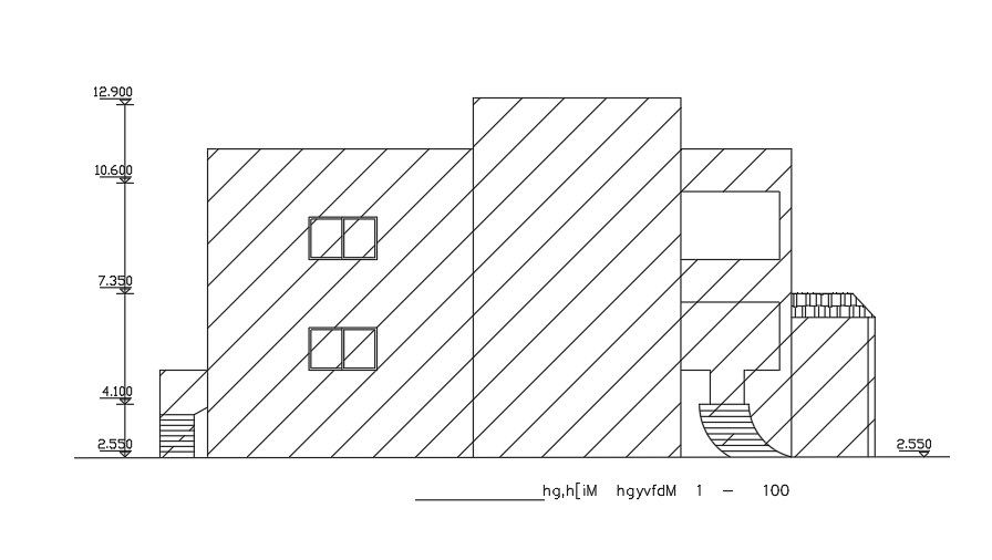 25x17 Meter 5 BHK Back Elevation Plan AutoCAD File