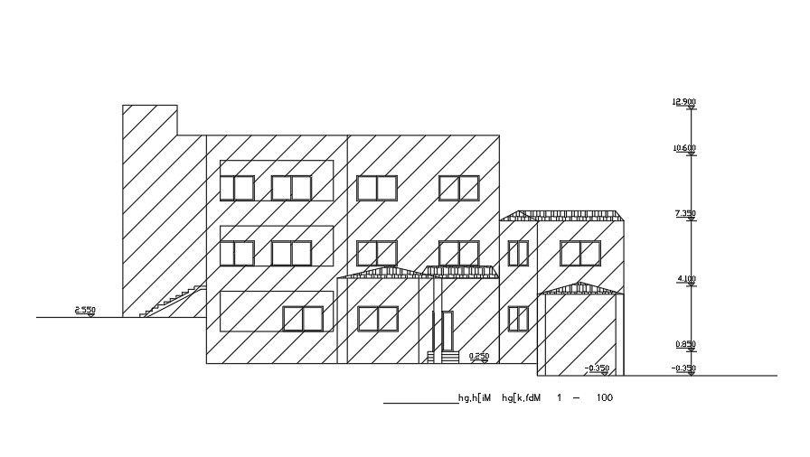 25x17 Meter 5 BHK Front Elevation Plan AutoCAD File