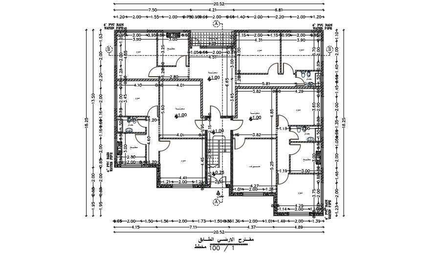 25x18 Meter Apartment Centerline plan layout DWG File