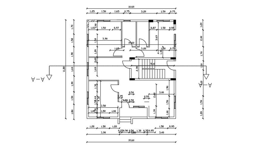 25x20 Meter 3 BHK House Floor Plan DWG File