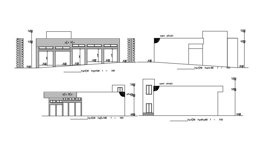 25x20 Meter Elevation Of Shop Building DWG File