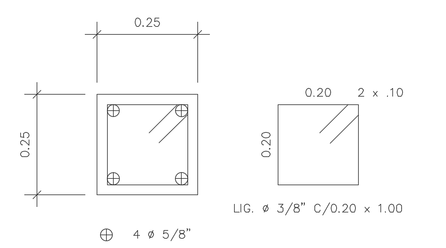 25x25cm column plan is given in this cad drawing model