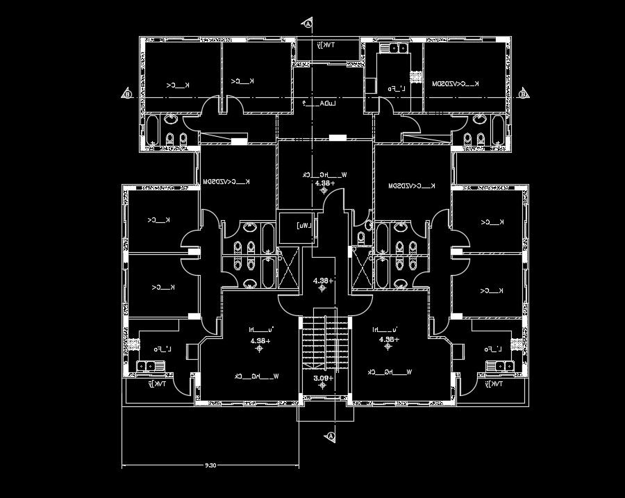 25x25m residential house plan AutoCAD drawing