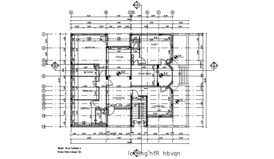 25x27 Meter 3 BHK House Layout DWG File Cadbull