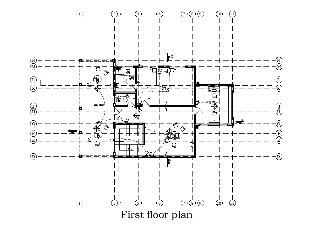 25x27m first floor house plan is given in this Autocad drawing file.Download now.