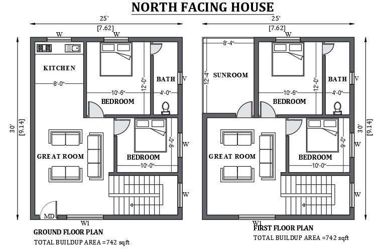 25'x30' North facing house design as per vastu shastra is given in this FREE 2D Auto cad drawing file. Download now.