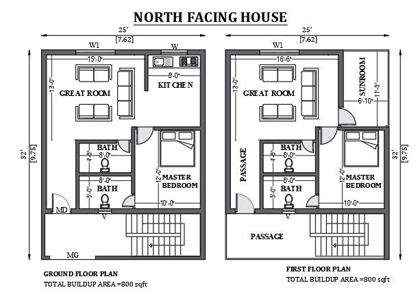 25'x32’ North facing house design as per vastu shastra is given in this FREE 2D Autocad drawing file. Download now.