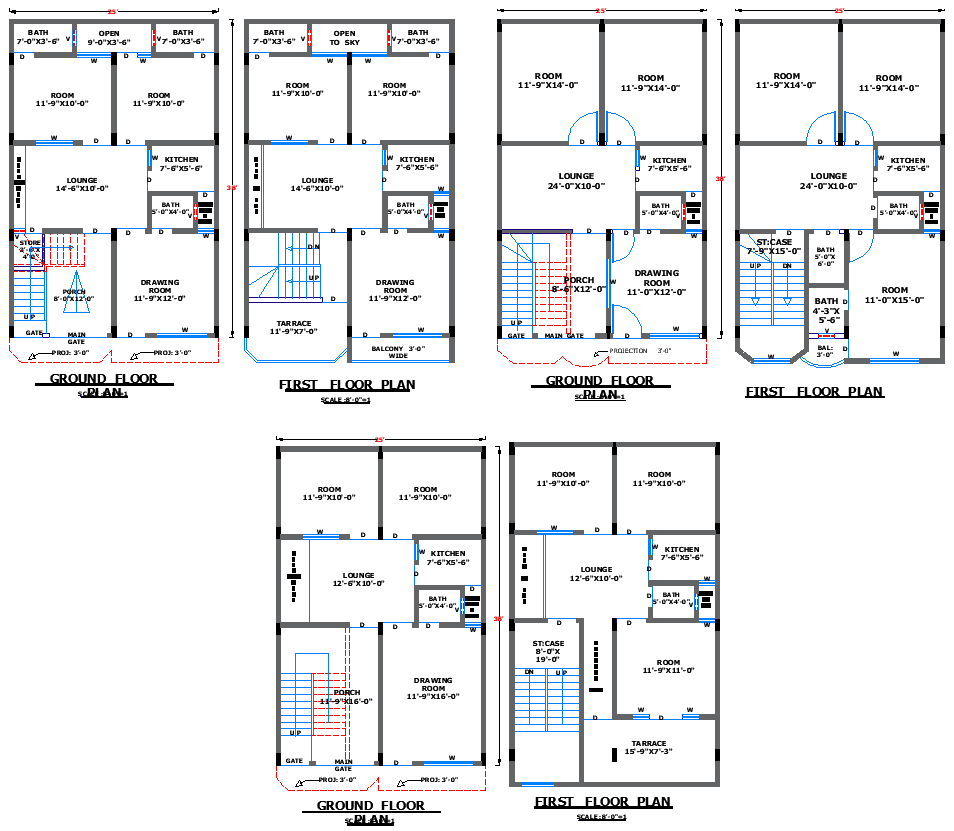 25x38 Compact House Floor Plans in DWG CAD Format for Builders
