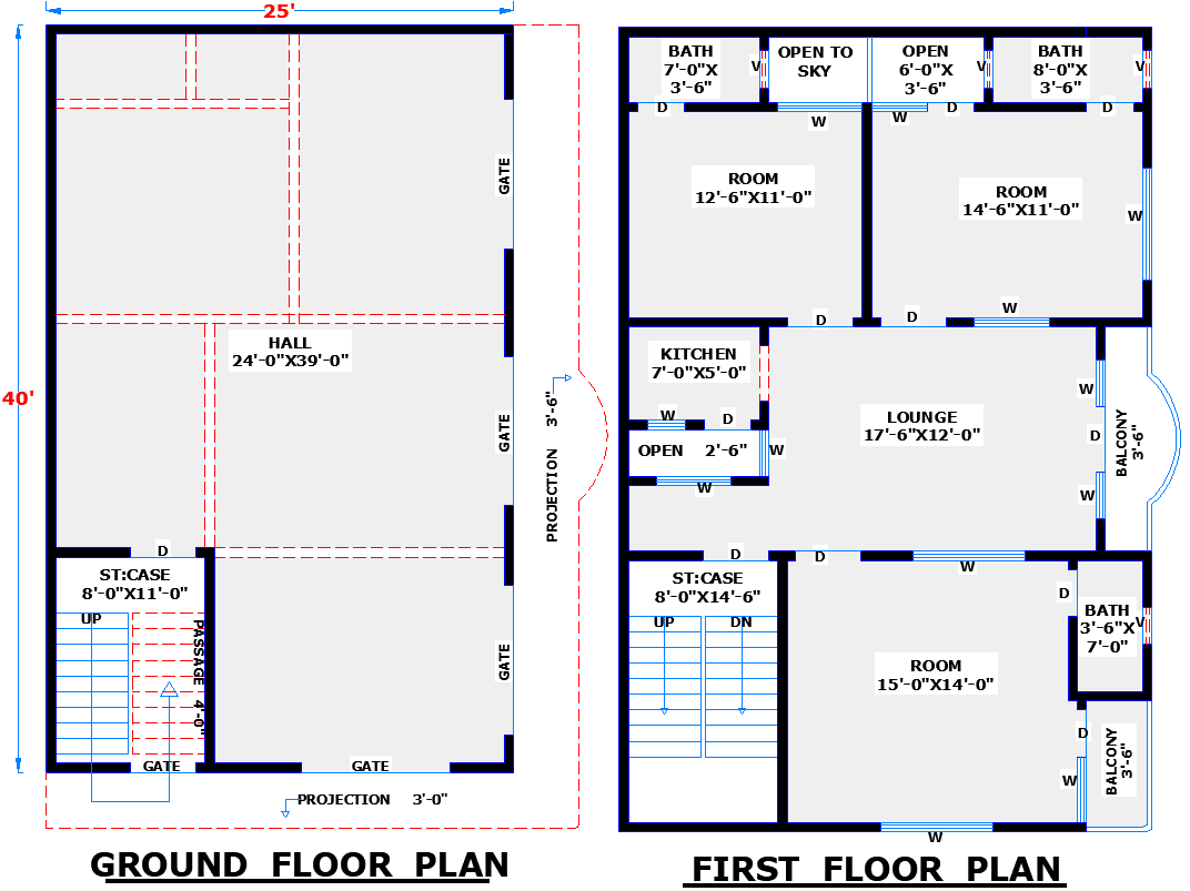 DWG File of 25×40 Mixed-Use Building with Commercial Space