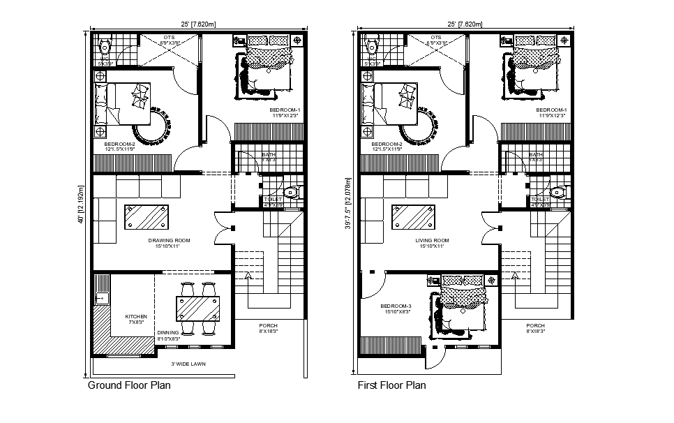 25’x40’ East facing house plan is given as per vastu shastra in this Autocad drawing file. Download now.