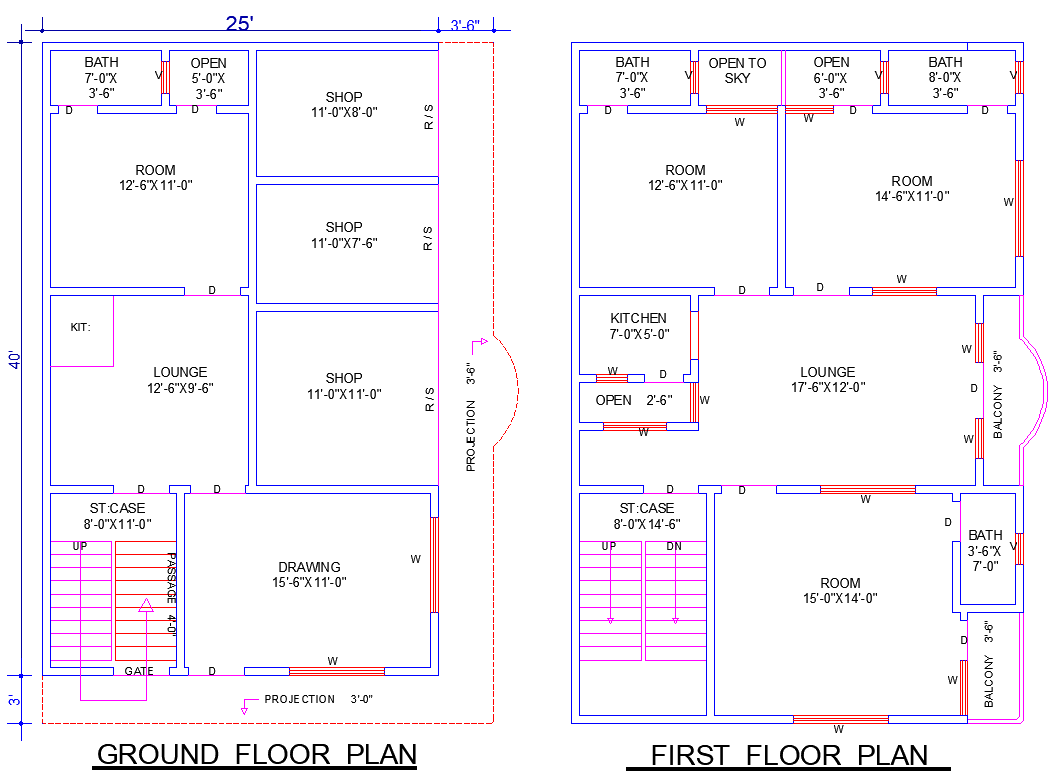 25'x40' House Plan AutoCAD DWG with 4 Bedrooms and Baths